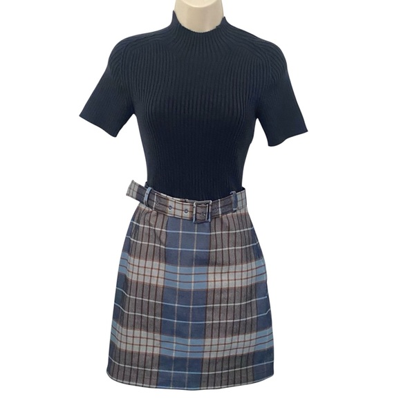 STAUD Patsy Wool Knit Plaid Mini Dress 70s Retro Like New Altered Length - Picture 5 of 16